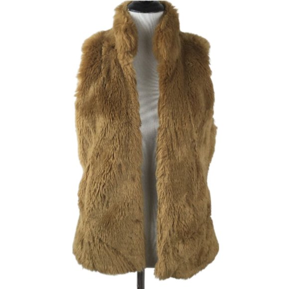 Lucky Brand "Live in Love" Caramel Faux Fur Vest s - Picture 1 of 7